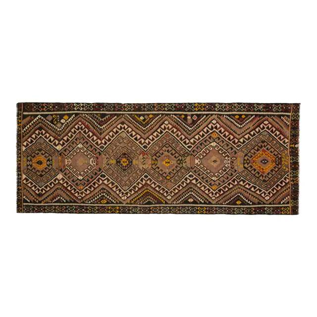 1970s Vintage Turkish Oushak Handmade Wool Cotton Orange Runner Rug 132X341
