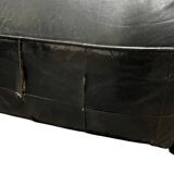 Pair of leather armchairs with marquetry armrests