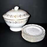 Niderviller set of 6 Empire plates and tureen in hard-paste porcelain with wheat decoration painted in gold, 1790