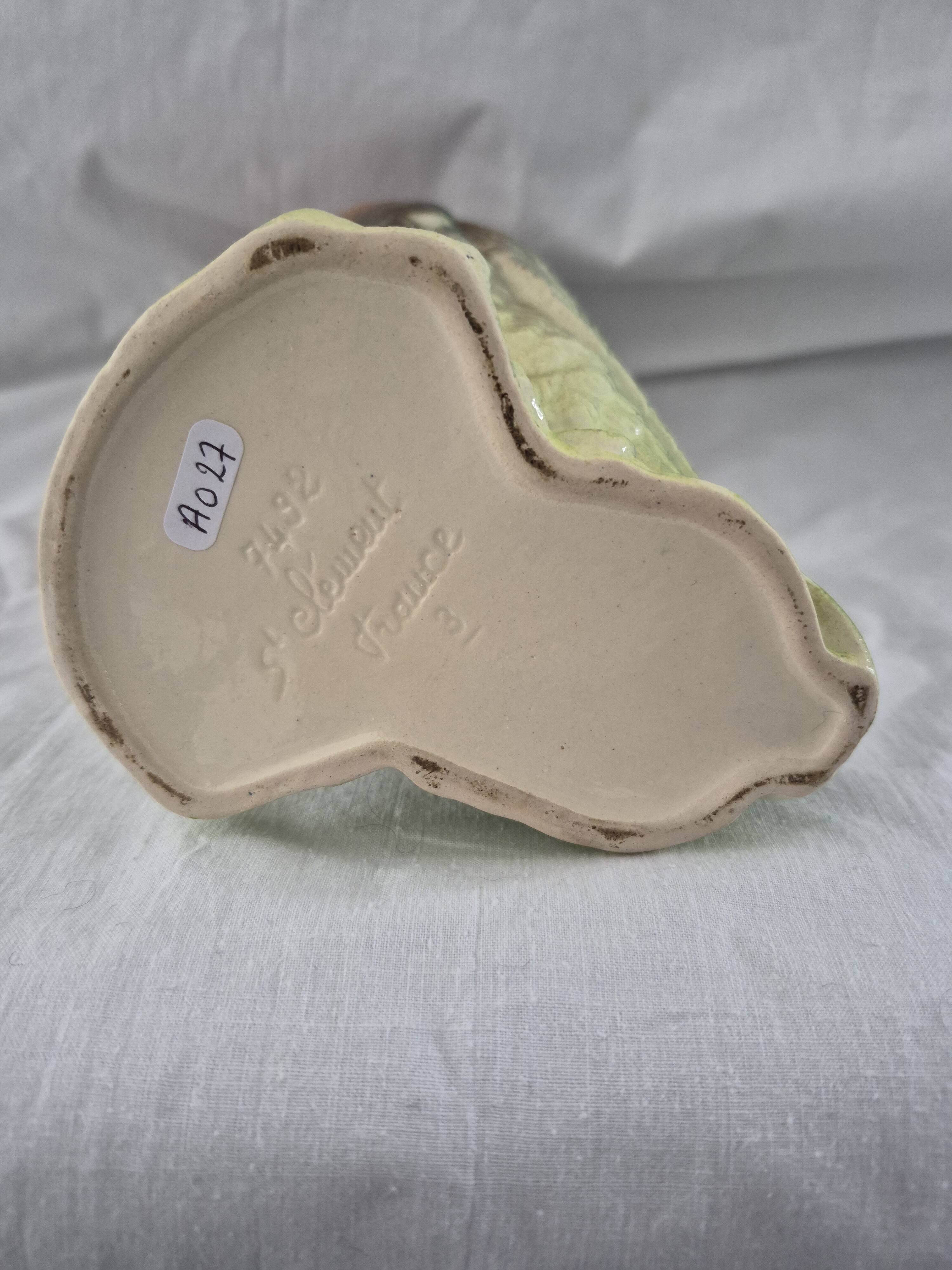 Old barbotine jug Saint Clément Mallard Duck A027