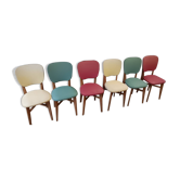 6 vintage chairs from the 50s/60s, wooden structure and skai covering.