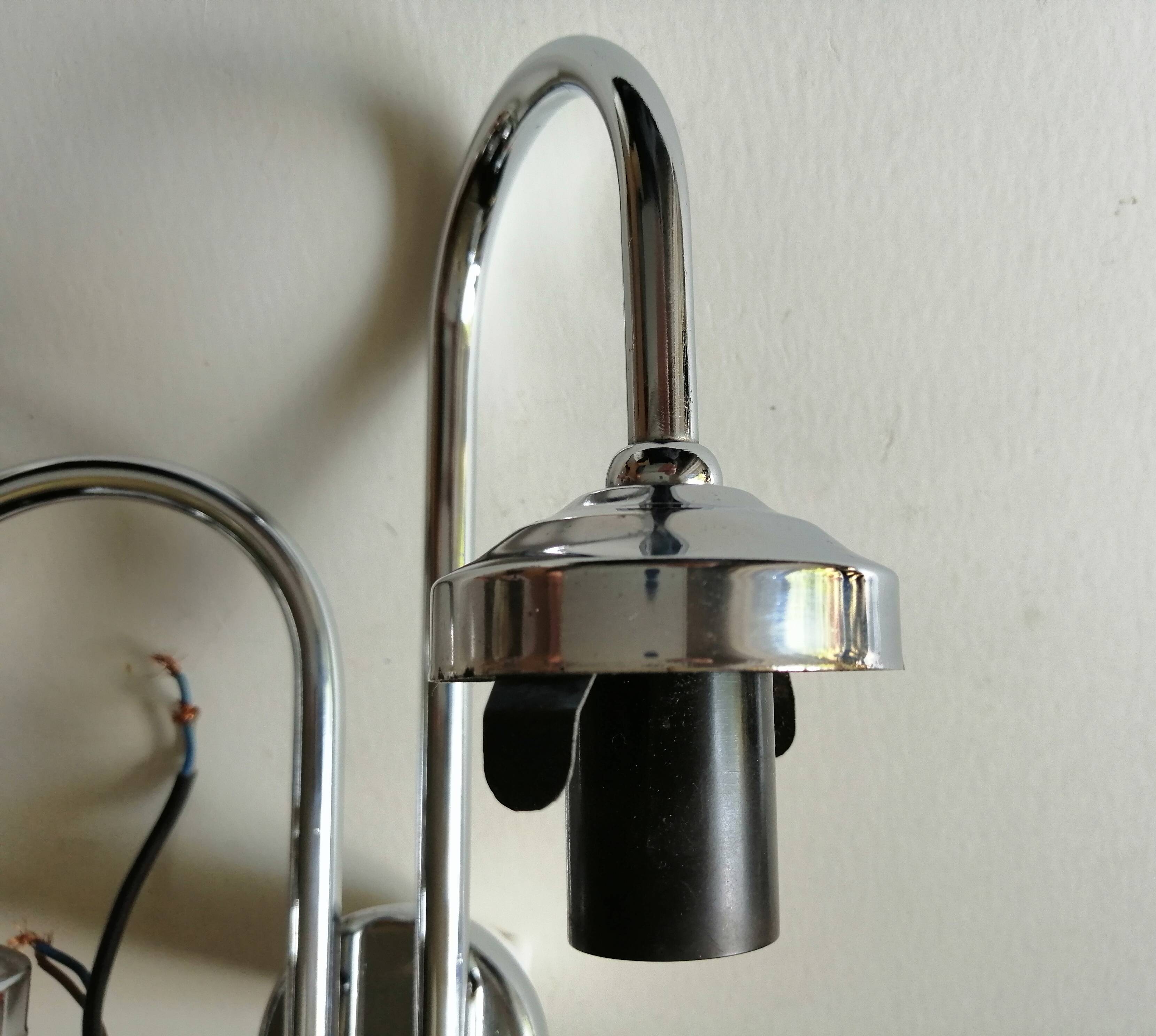 Double chrome and opaline 70 's slim design wall light