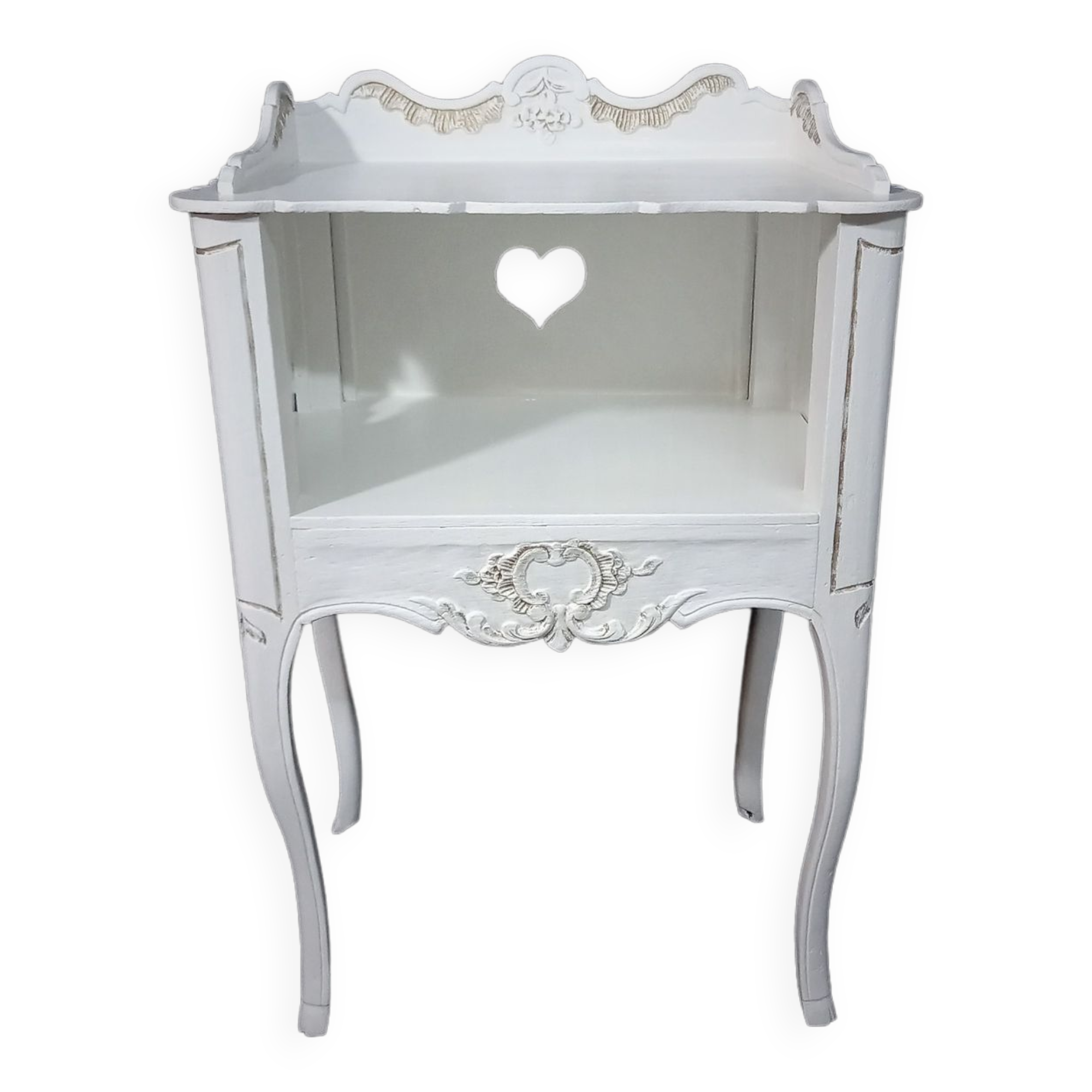 Old Louis XV Style Bedside Table in White and Gold