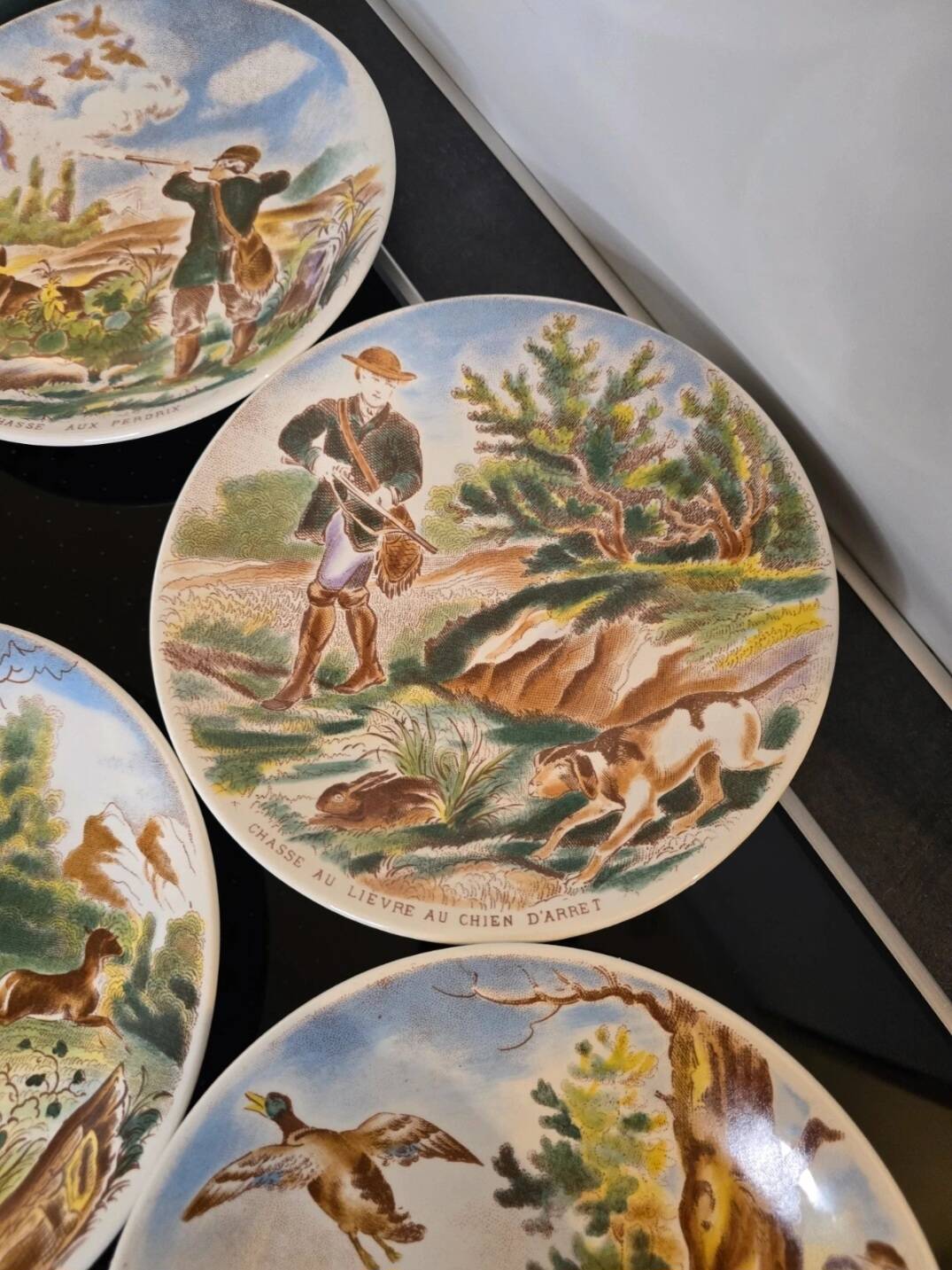 Set of 6 dessert plates Sarreguemines DV - Vintage Hunting Decor (1920)