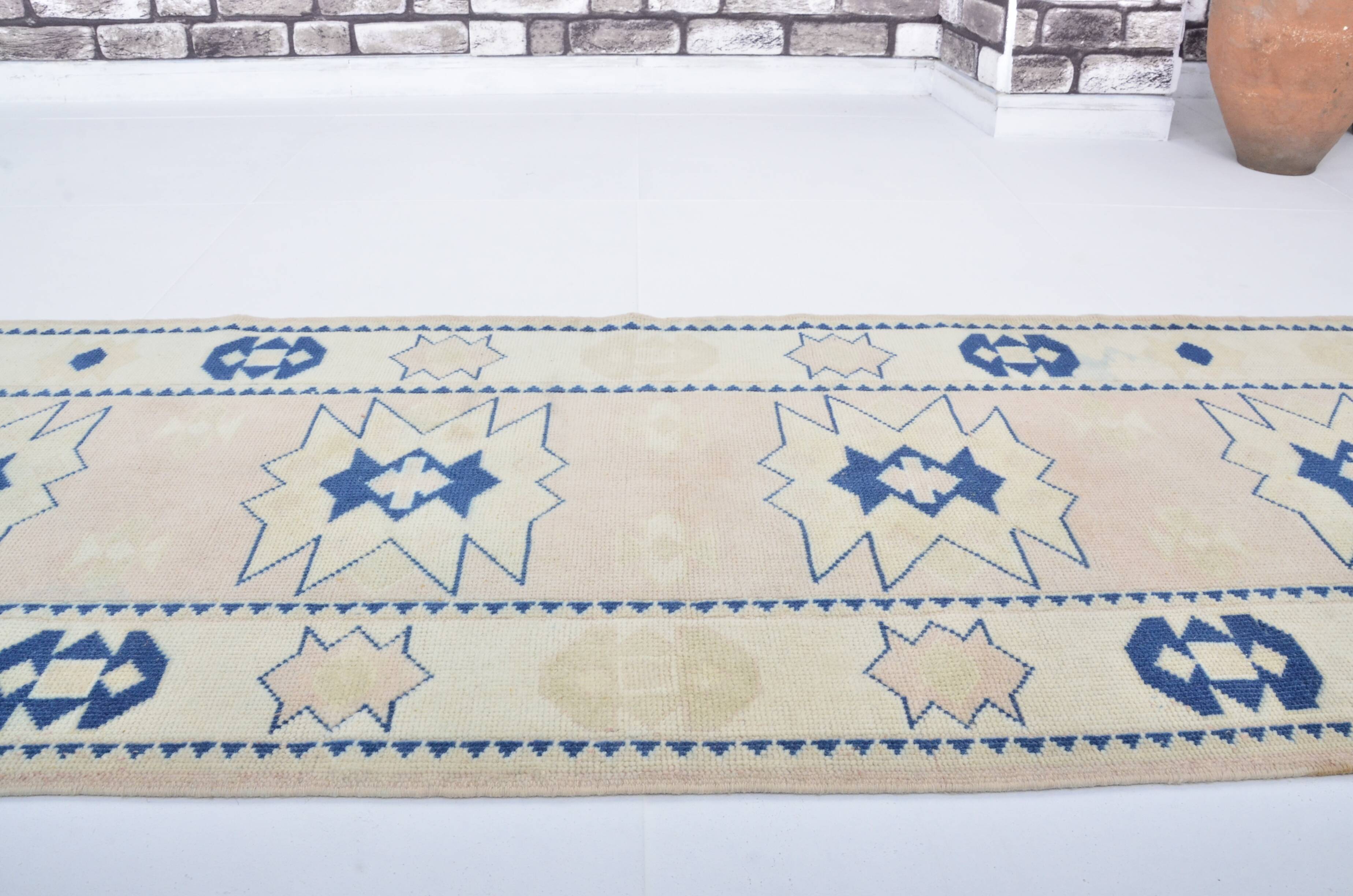 Beige And Blue Oushak Runner Rug sku 3324