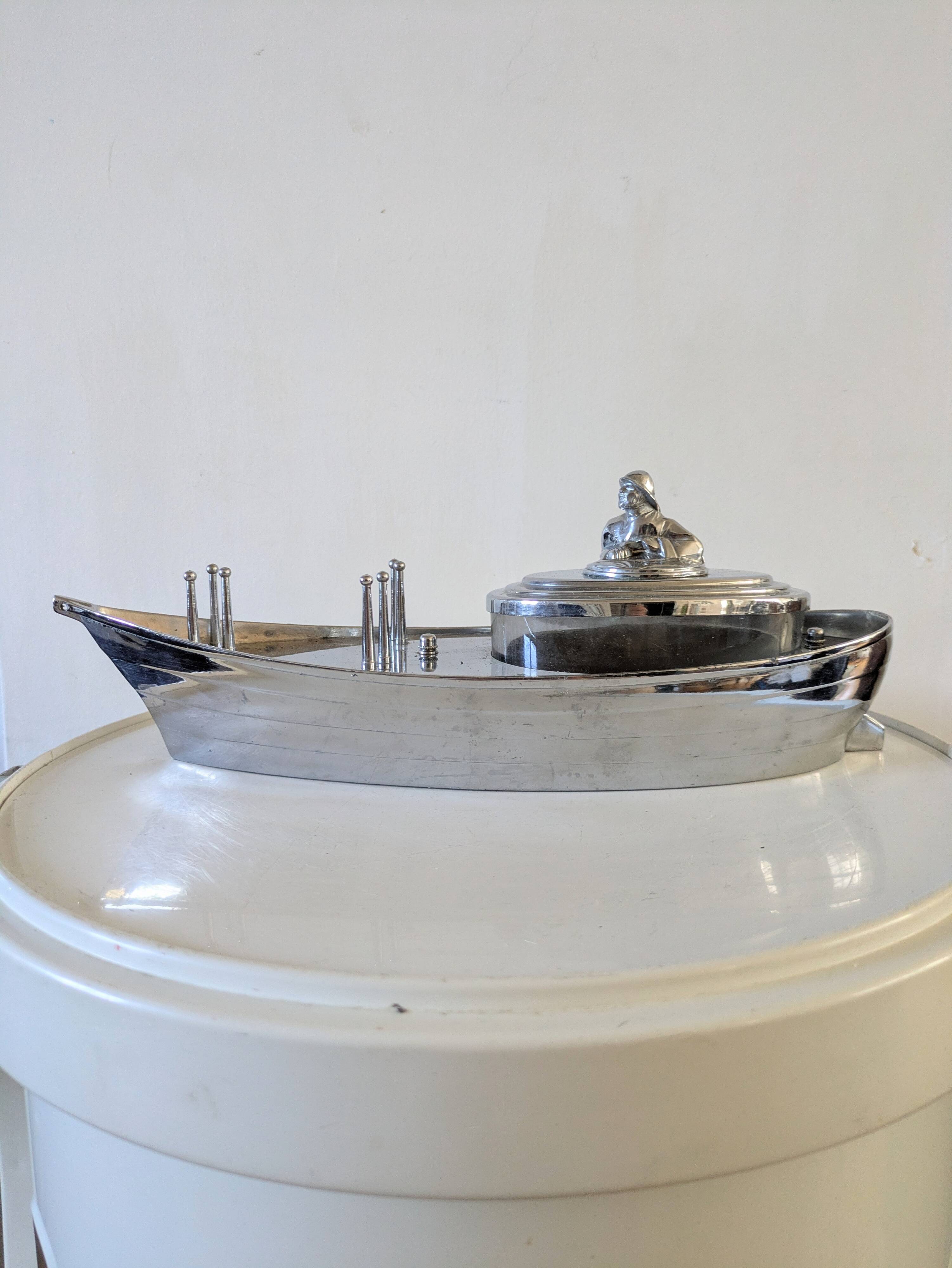 Bateau en inox support vinaigrette vintage années 60