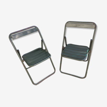 Pair of metal folding chairs