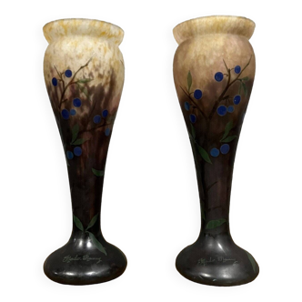 Pair of vases by Paul Daum from the Art Nouveau period engraved "Mado-Nancy" around 1930