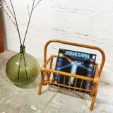 Rattan and leather magazine holder