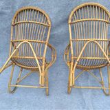 Pair of high-backed rattan armchairs