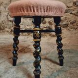 Tabouret Napoléon III ancien – XIXe siècle – Bois laqué noir, décor doré