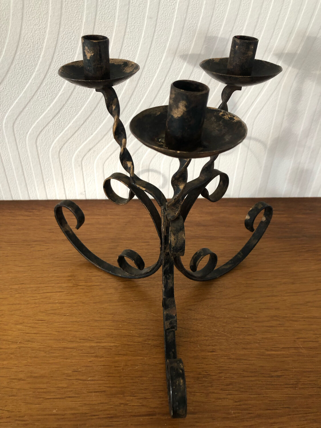 Vintage forged 3 candle holder