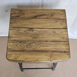 Old workshop stool in wood + wrought iron