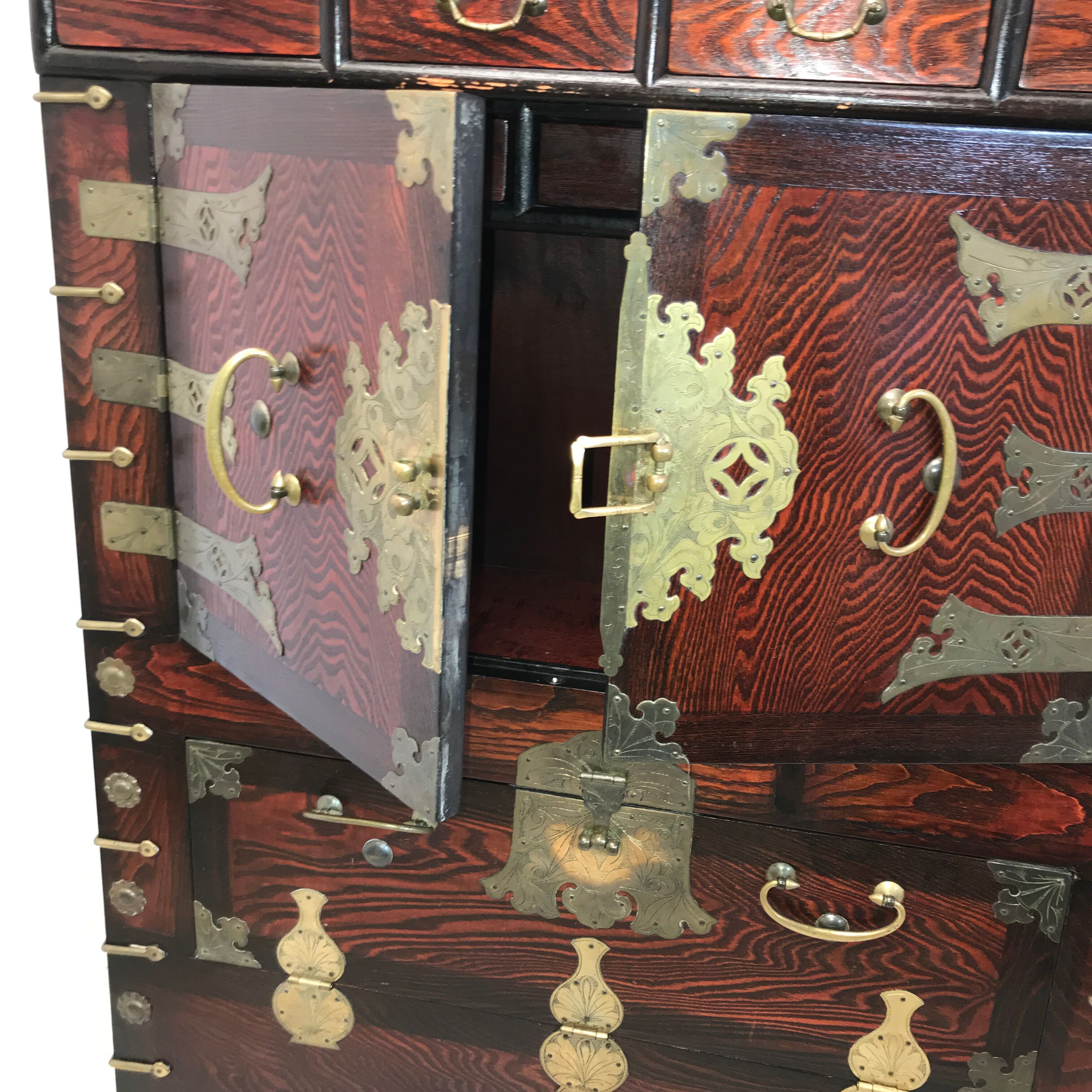 Furniture antique Korean storage box 1910 in wood and brass