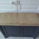 Small low Parisian sideboard re-enchanted in slate gray, medium oak waxed top.