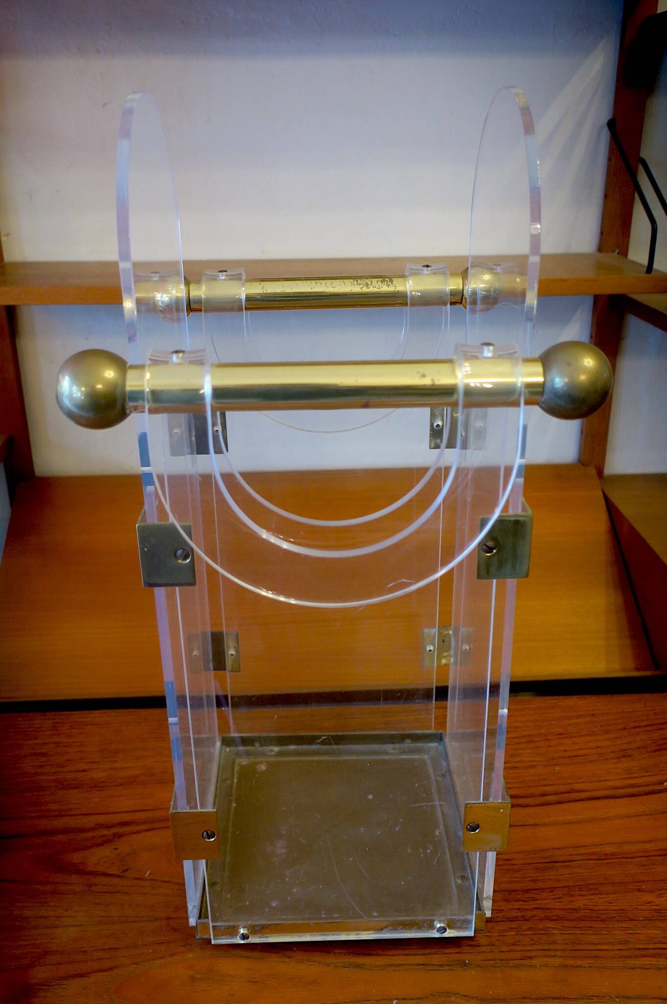 Umbrella stand in brass and clear lucite / plexiglass, 1960s
