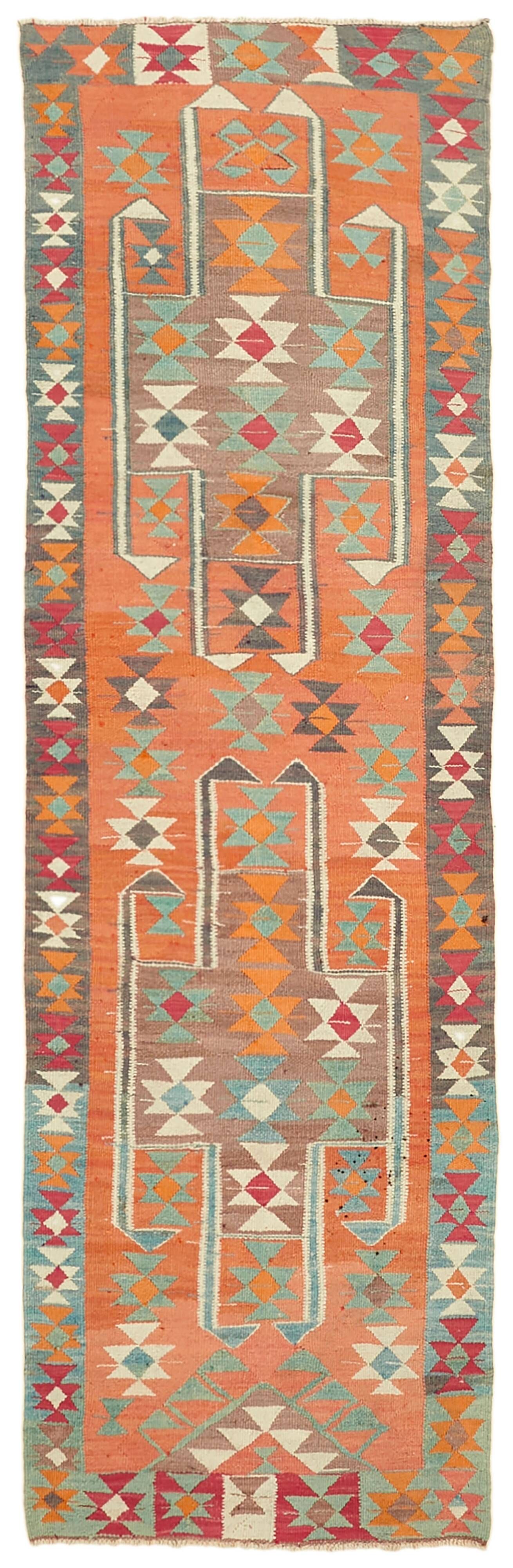 Turkish Handwoven Vintage Herki Kilim 103 cm x 338 cm