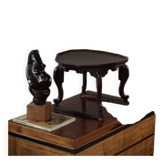 Organic Art Deco side table / solid stained wood stool, 1940s