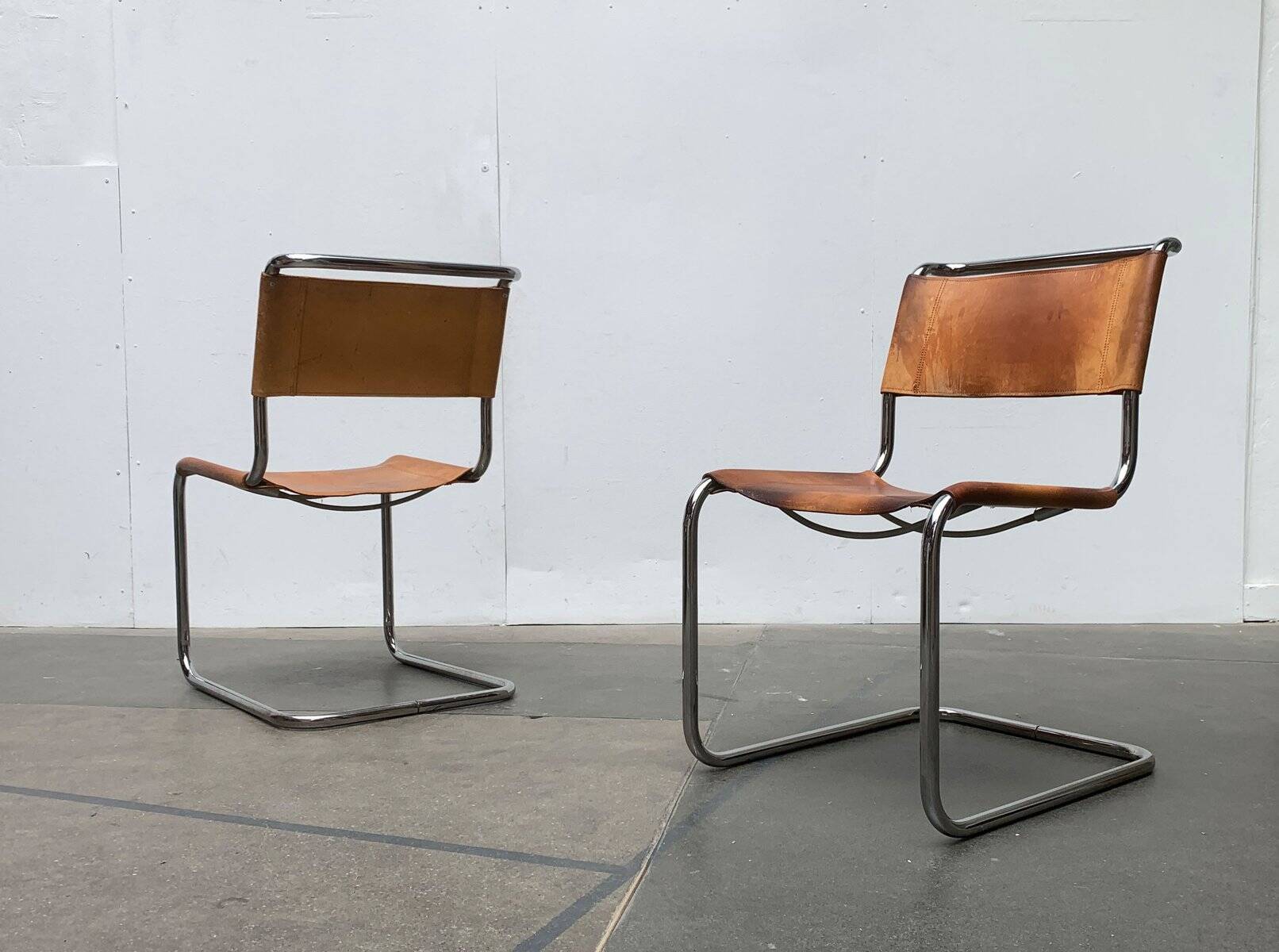 German vintage leather cantilever chairs S33 by Mart Stam for Thonet, set of 8