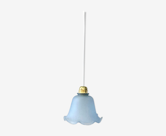 Suspension vintage tulipe bleue en verre