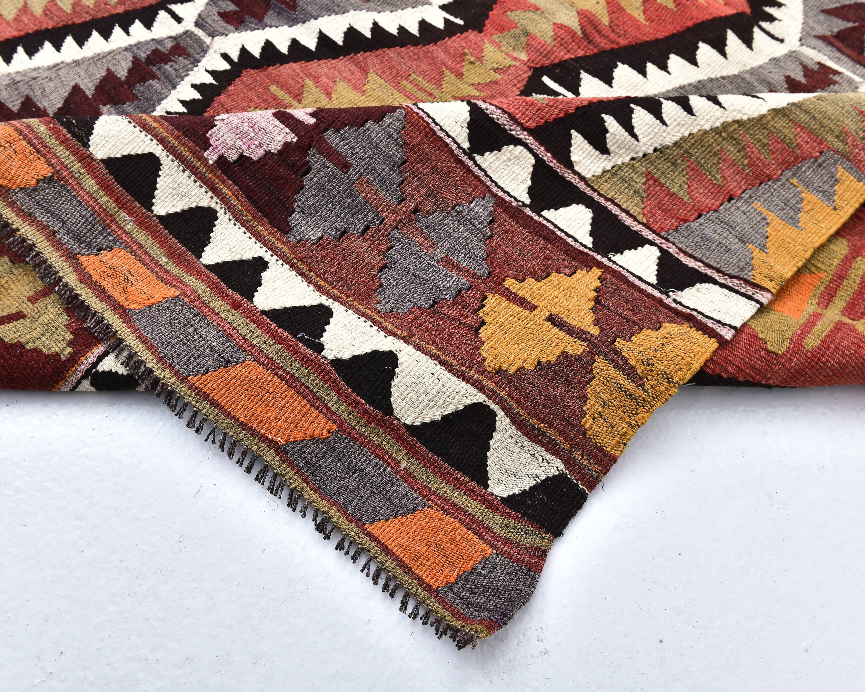 4x10 Red Green Tribal Kilim Rug 130x295Cm