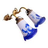 Pair of wall lights in bronze and marmoreal glass