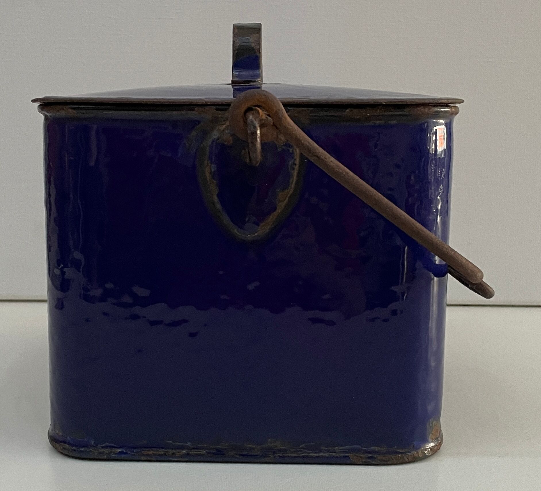 Old blue enamelled metal box