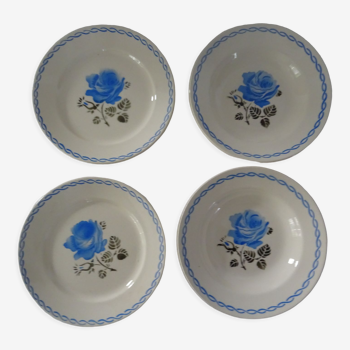 4 assiettes badonviller  faïence  ancienne  490112 rose bleue germaine