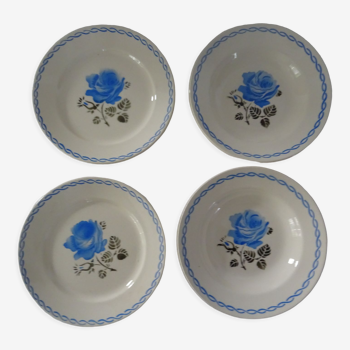 4 plates badonviller old earthenware 490112 blue rose germaine