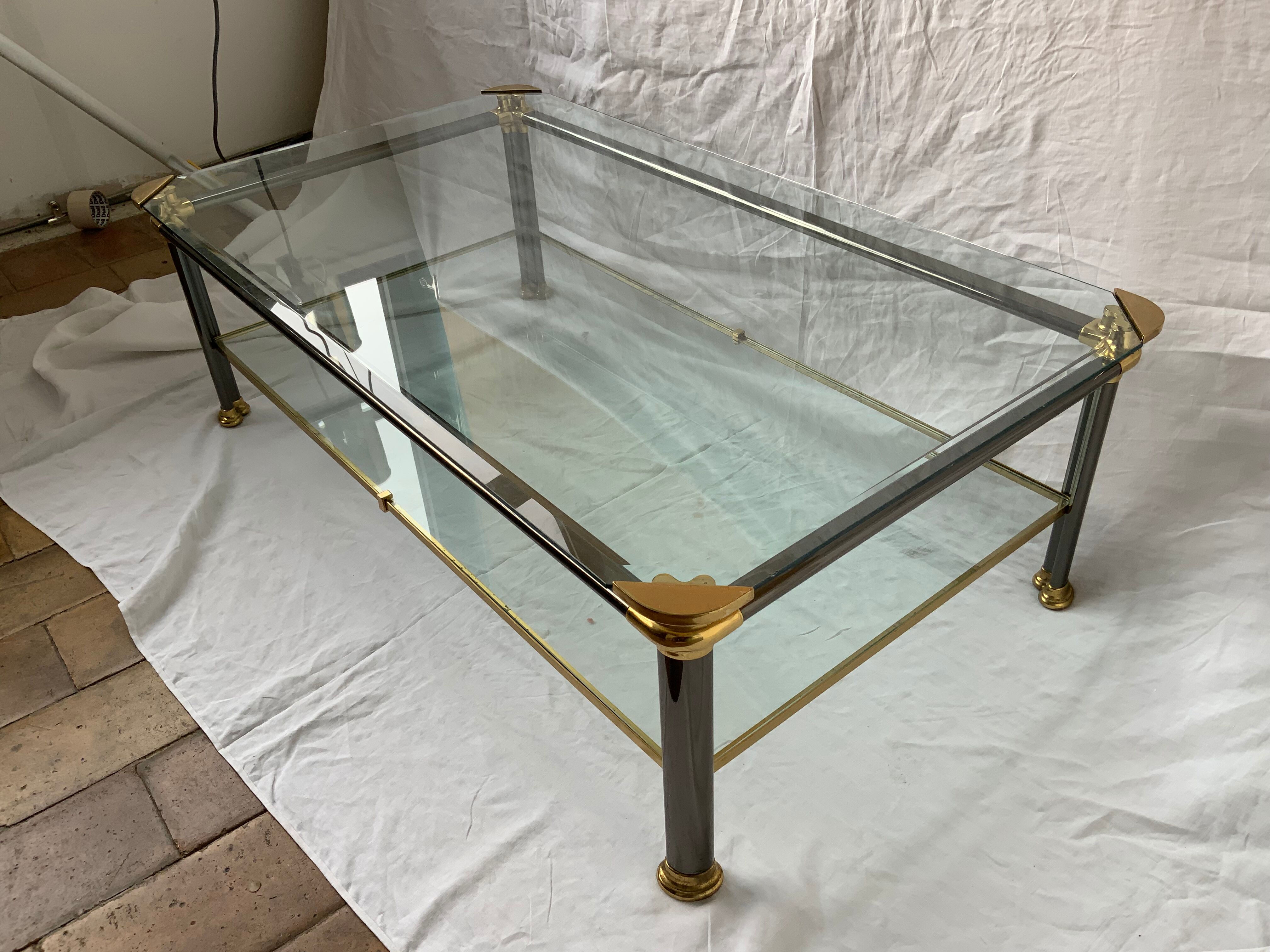 Glass and brass coffee table
