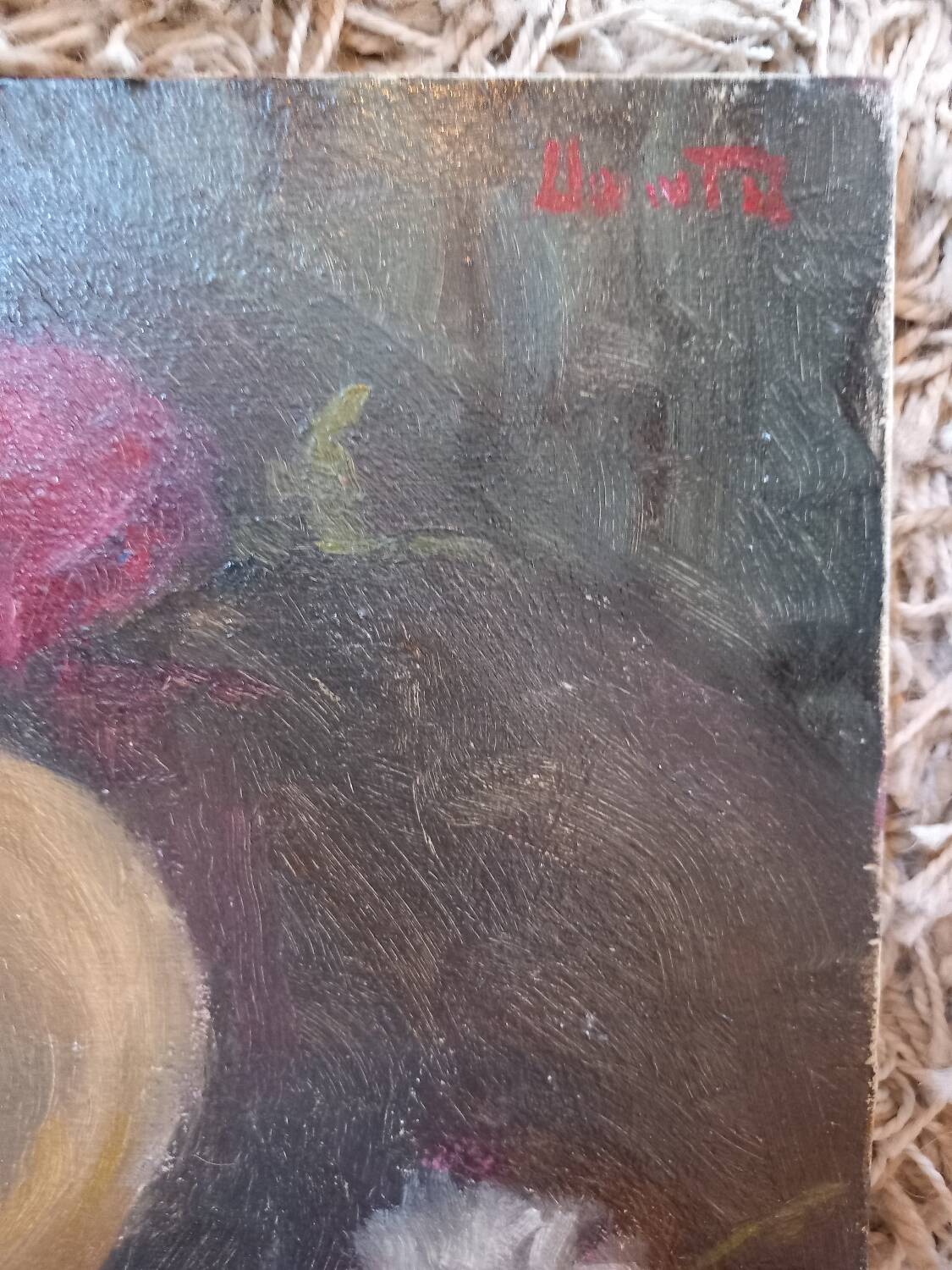 Tableau huile. Nature morte au chapeau