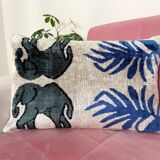 Ikat cushion in Persian elephant velvet