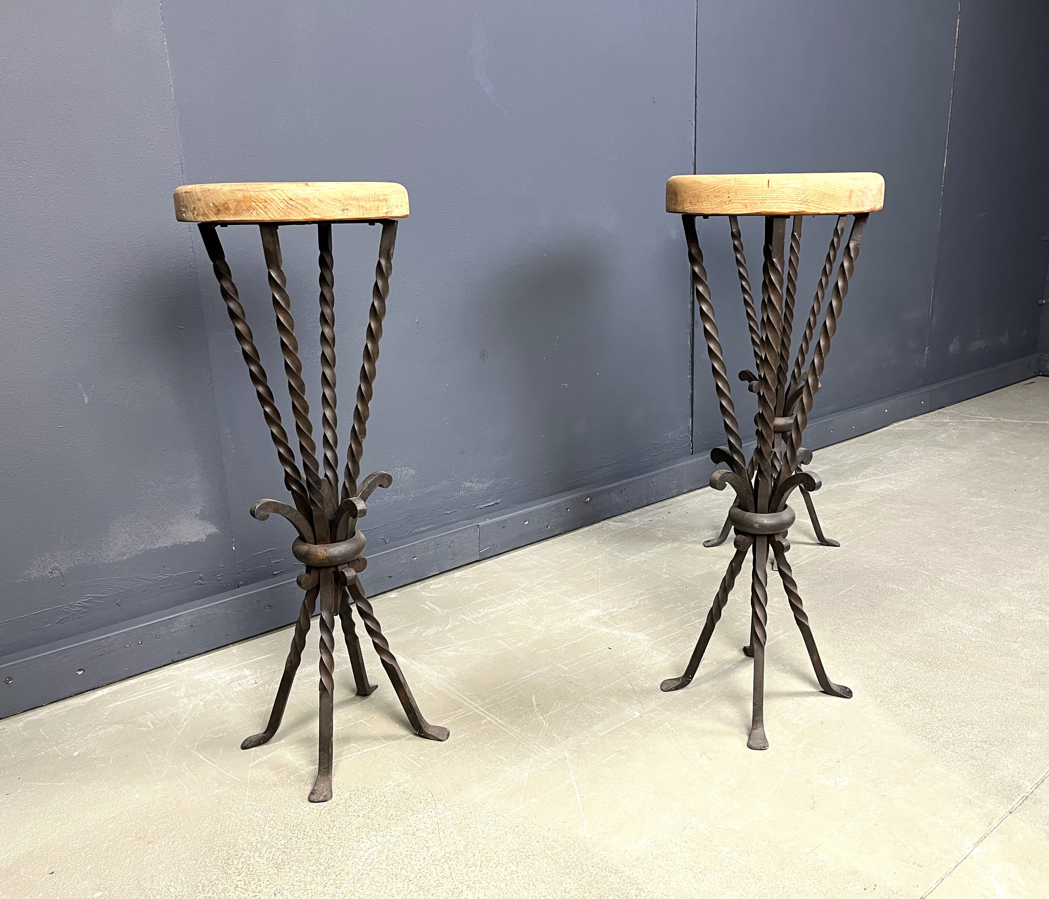 Vintage French wrought iron bar stools, 1960s - set of 3