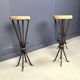 Tabourets de bar en fer forgé vintage français, années 1960 - ensemble de 3
