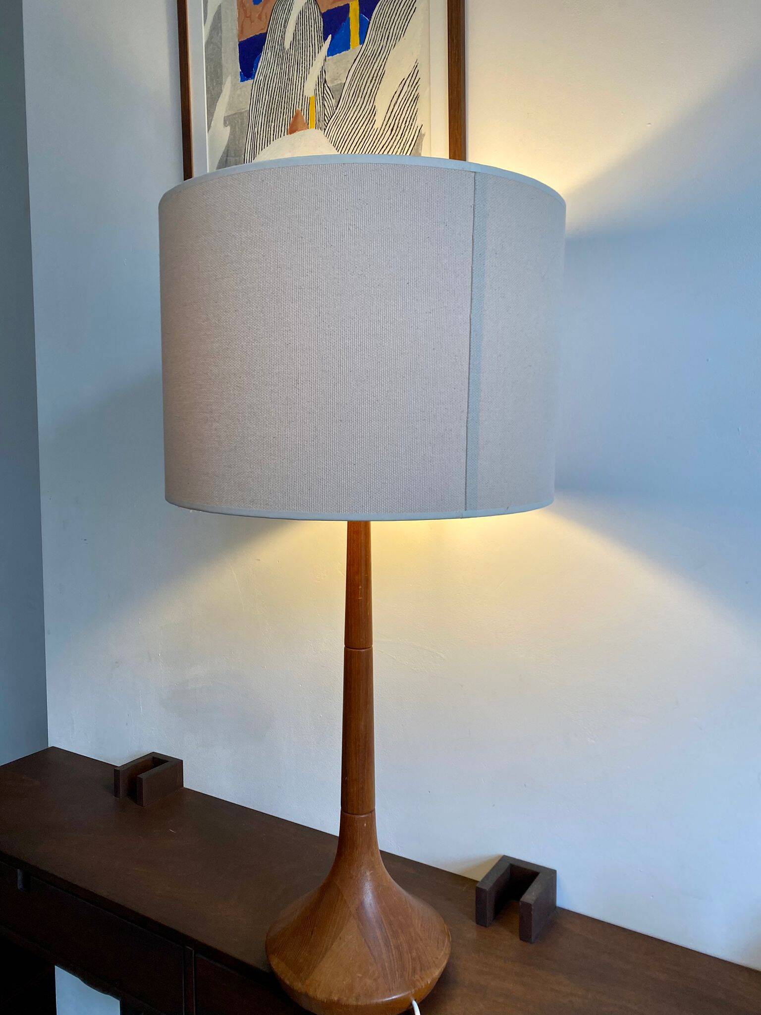 Large vintage teak table lamp, edited by Kirk, Denmark, 1960s