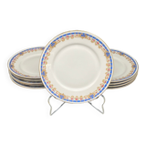Limoges porcelain cheese/dessert plates with blue border and small pink flowers – MSFP1
