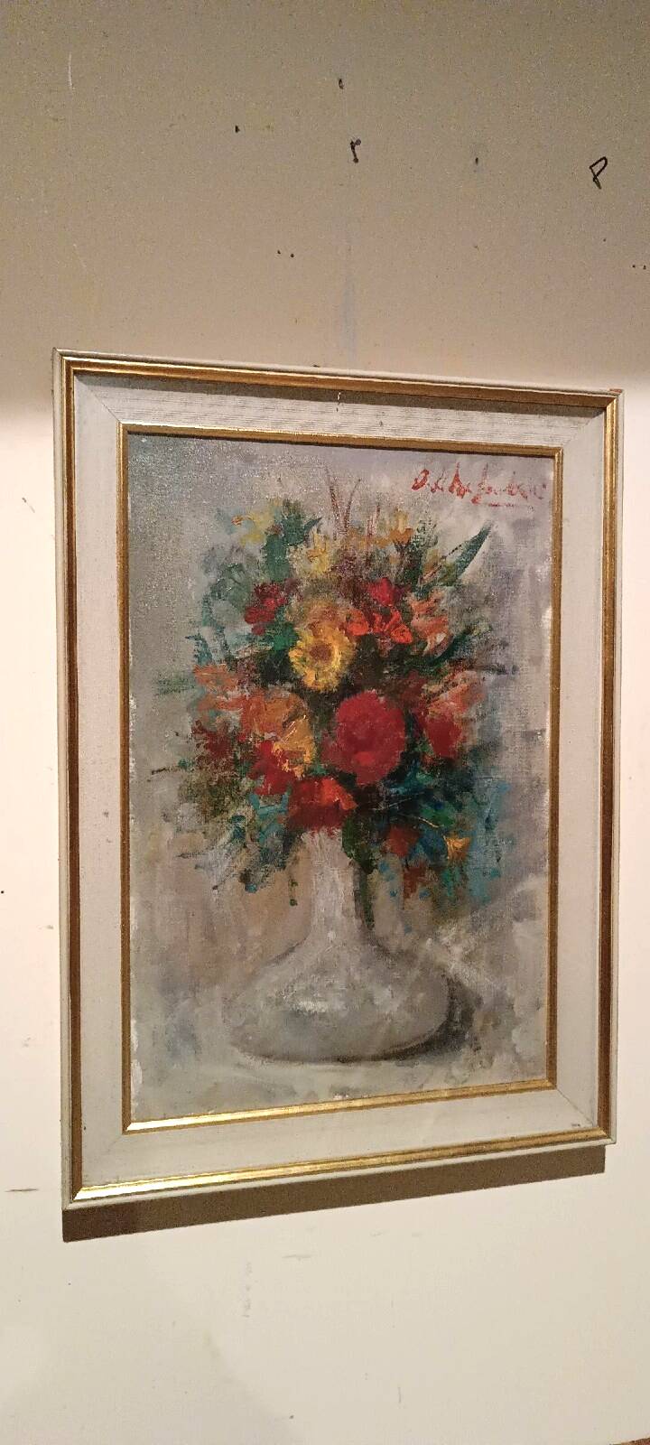 Still life painting with a vase of flowers by Osman DE Scolari (Palermo, 1908 - Florence, 1998)