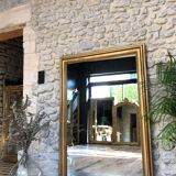 Old fireplace mirror 144cm/97.5cm, pearled, late 19th century, gilded with pricked ice leaf.