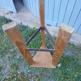 Sellette ancienne en bois brut et métal