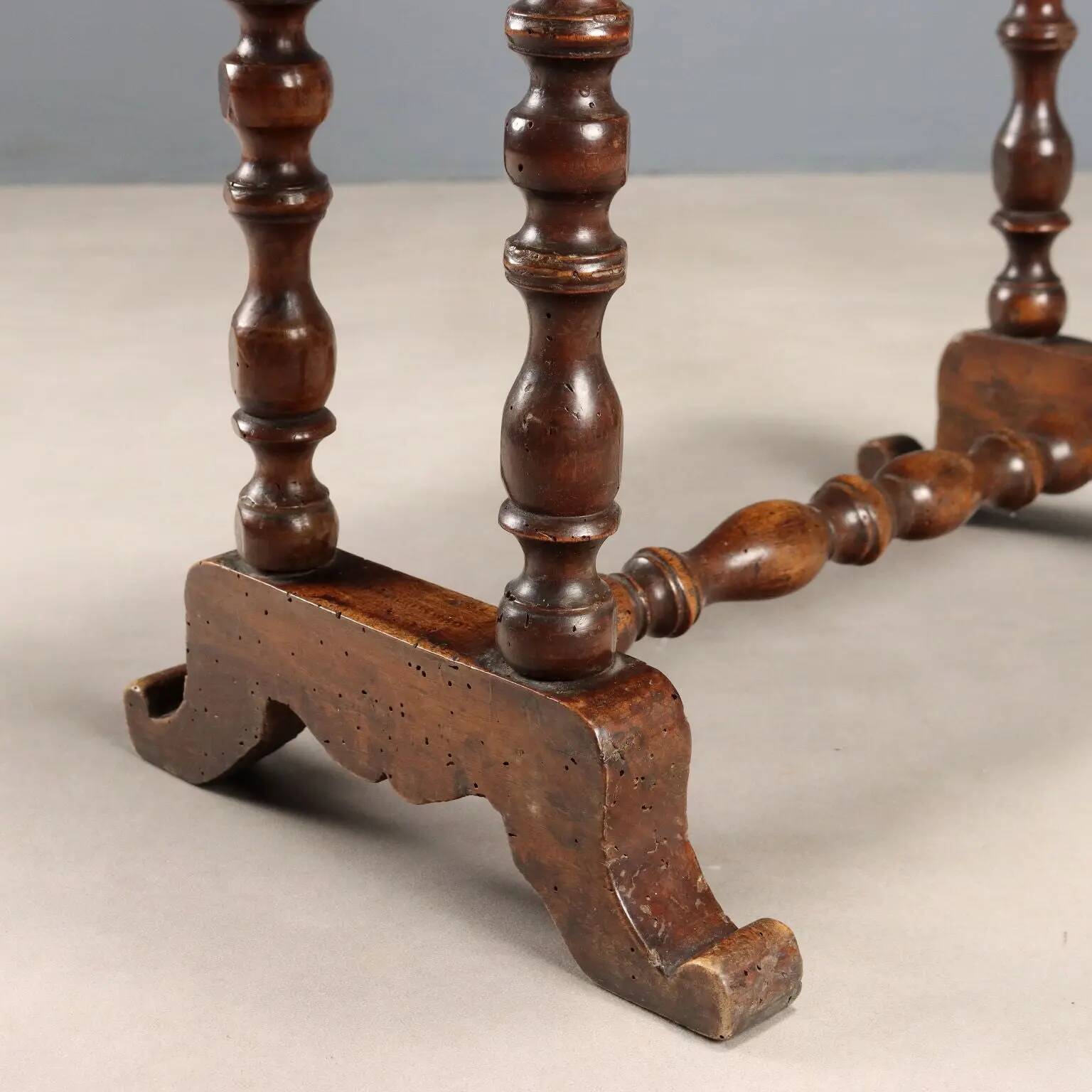 Antique walnut sewing table with drawer, Italy, mid-19th century.