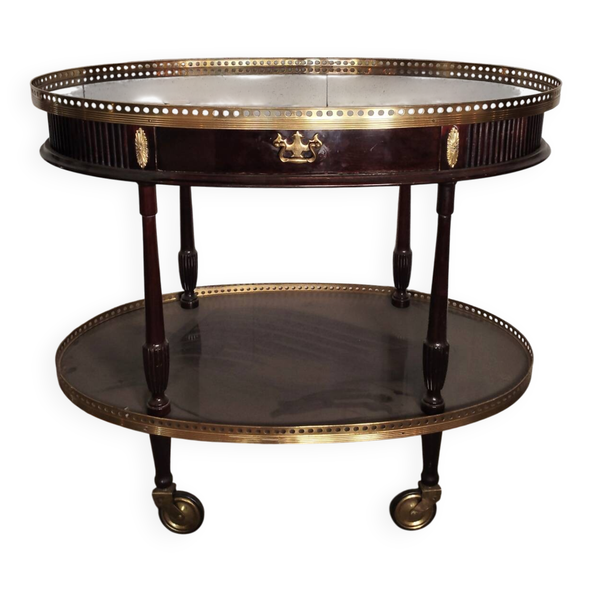 Oval Wooden and Brass Serving Table in Louis XVI Style / Maiso