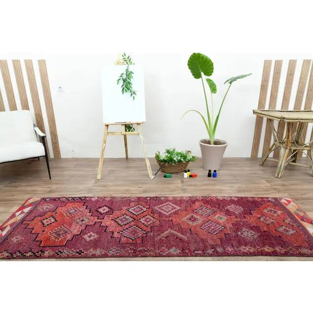 1970s Turkish Oushak handmade wool cotton red area rug 79x252