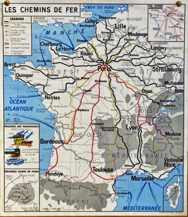 1964 School Map Railways of France
