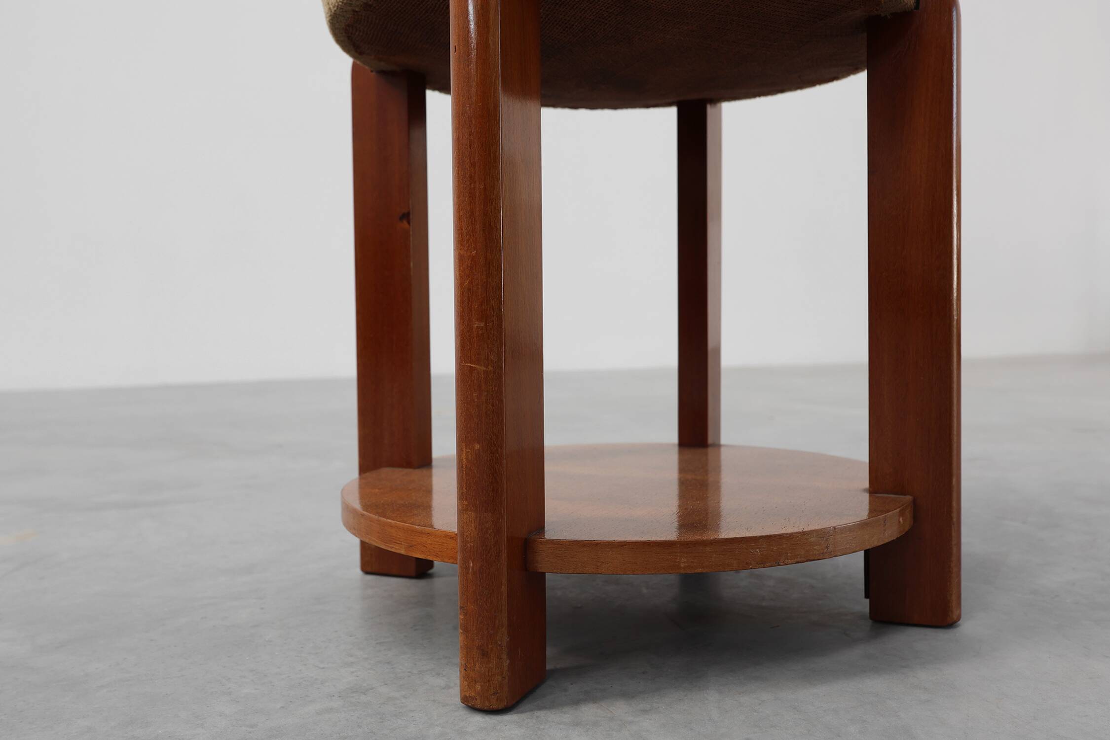 Art Deco stool in wood with original fabric, France ca. 1920