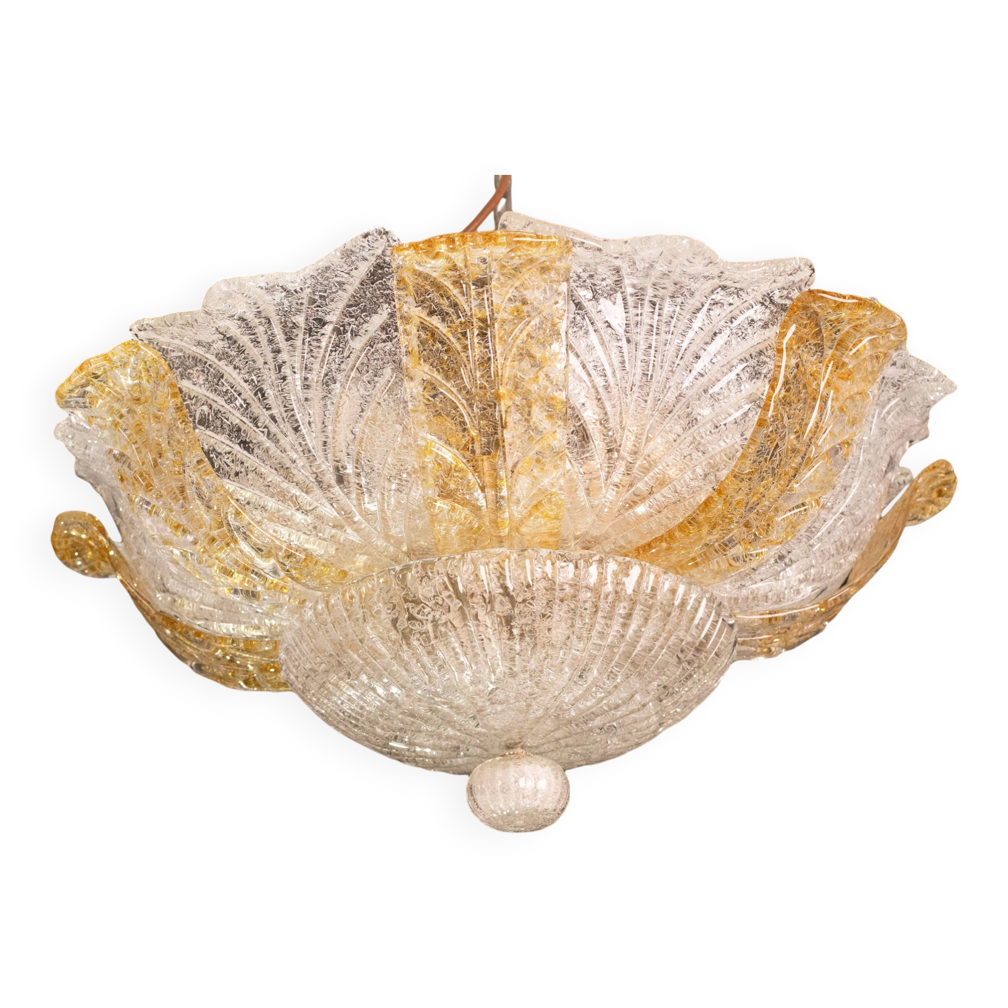 Plafonnier en verre de Murano orange et blanc, Italie