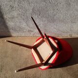Red moumoute barrel chair with compass feet from the 60s and 70s