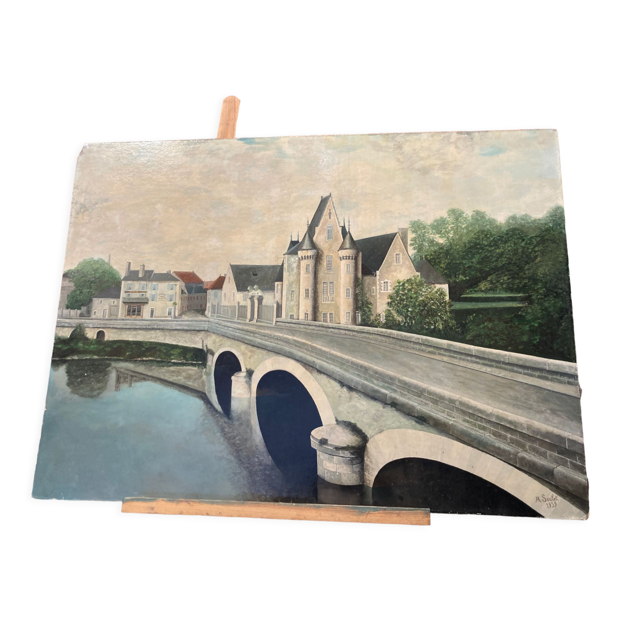 Painting on isorel of the bridge of chouze sur Loire