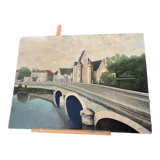Painting on isorel of the bridge of chouze sur Loire