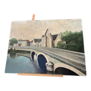 Painting on isorel of the bridge of chouze sur Loire