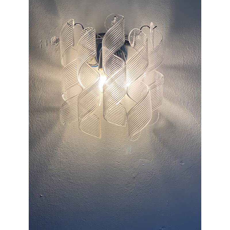 Set of Two Transparent “Ricci” Murano Glass Wall Sconces in Mazzega Style